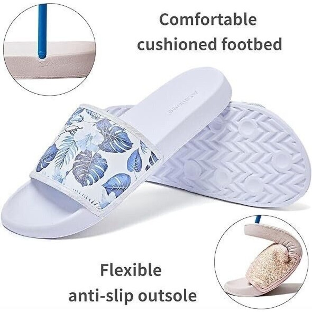 NEW Women White Beach Slides Sandals Size 9 Ataiwee - Picture 2 of 6